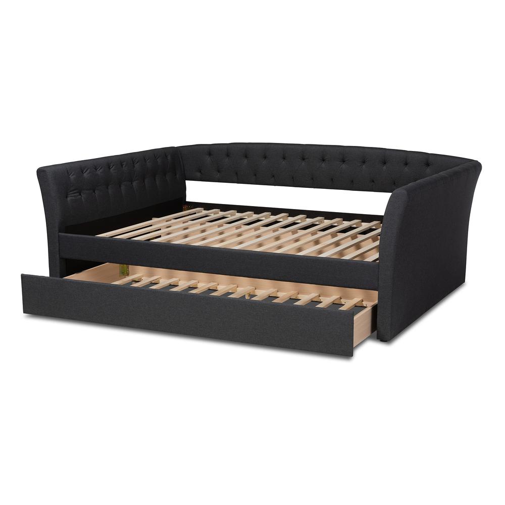 Dark Grey Fabric Upholstered Full Size Daybed with Roll-Out Trundle Bed. Picture 16
