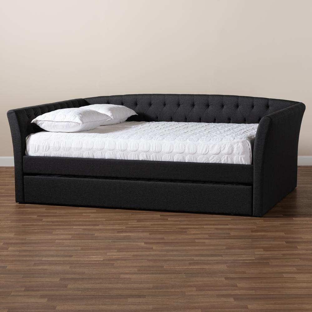 Dark Grey Fabric Upholstered Full Size Daybed with Roll-Out Trundle Bed. Picture 20