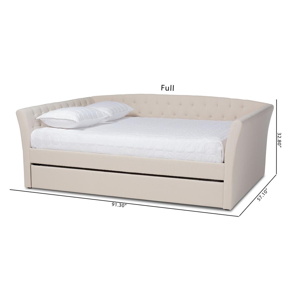 Beige Fabric Upholstered Full Size Daybed with Roll-Out Trundle Bed. Picture 21