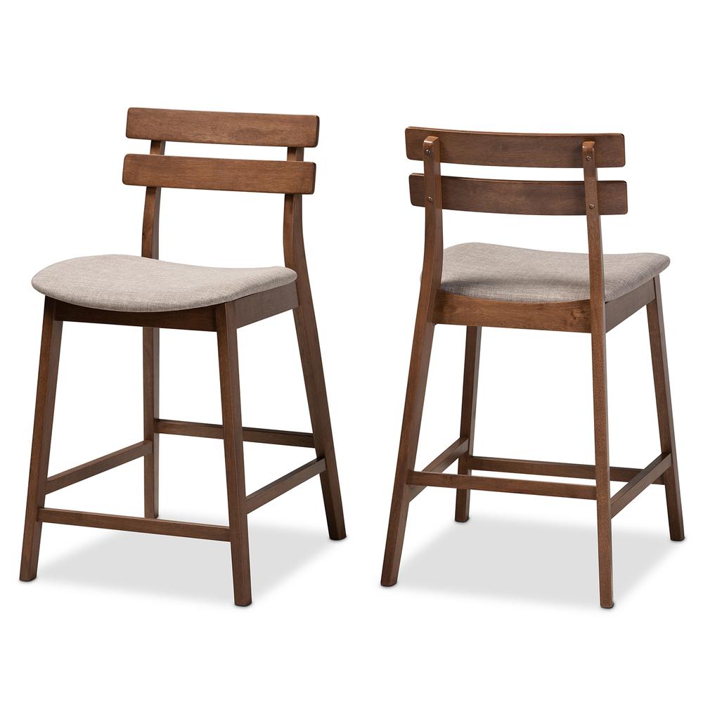 Light Grey Fabric Upholstered Walnut Finished 2-Piece Wood Counter Stool Set. Picture 10