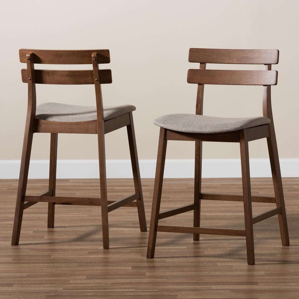 Light Grey Fabric Upholstered Walnut Finished 2-Piece Wood Counter Stool Set. Picture 17