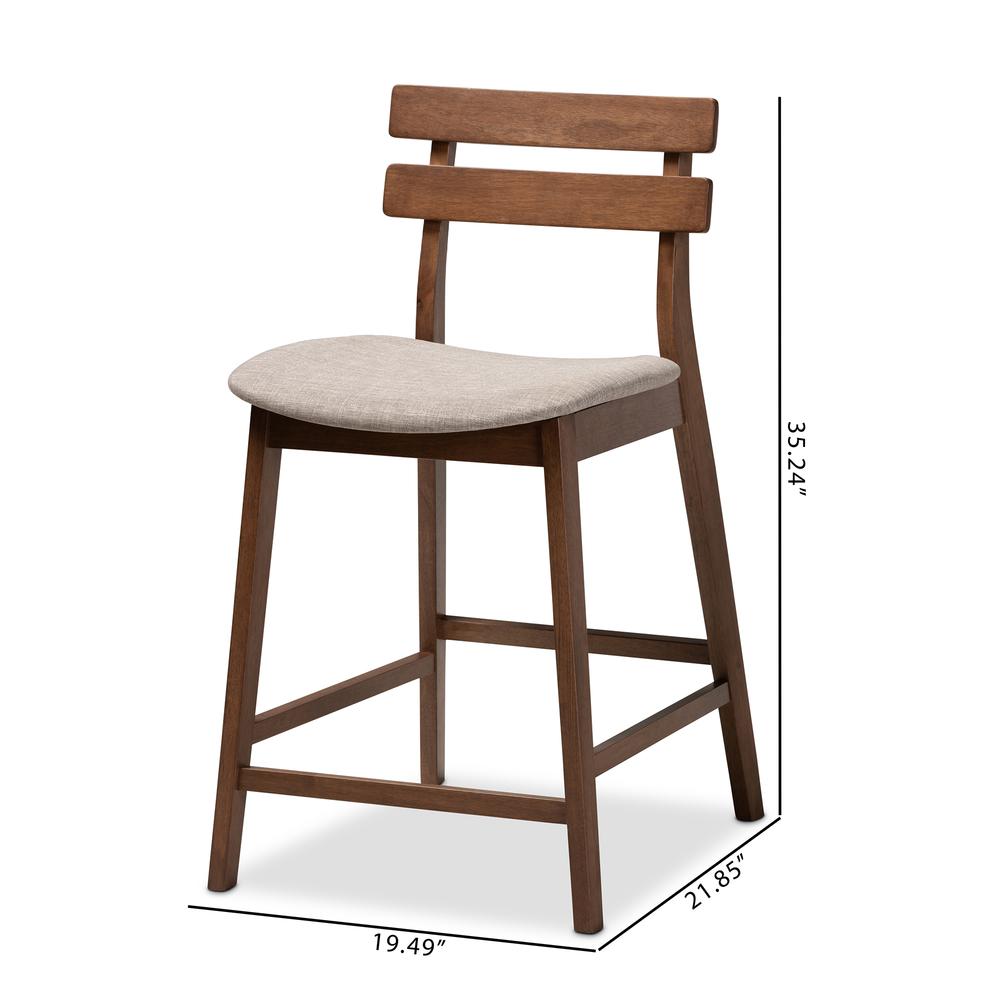 Light Grey Fabric Upholstered Walnut Finished 2-Piece Wood Counter Stool Set. Picture 18