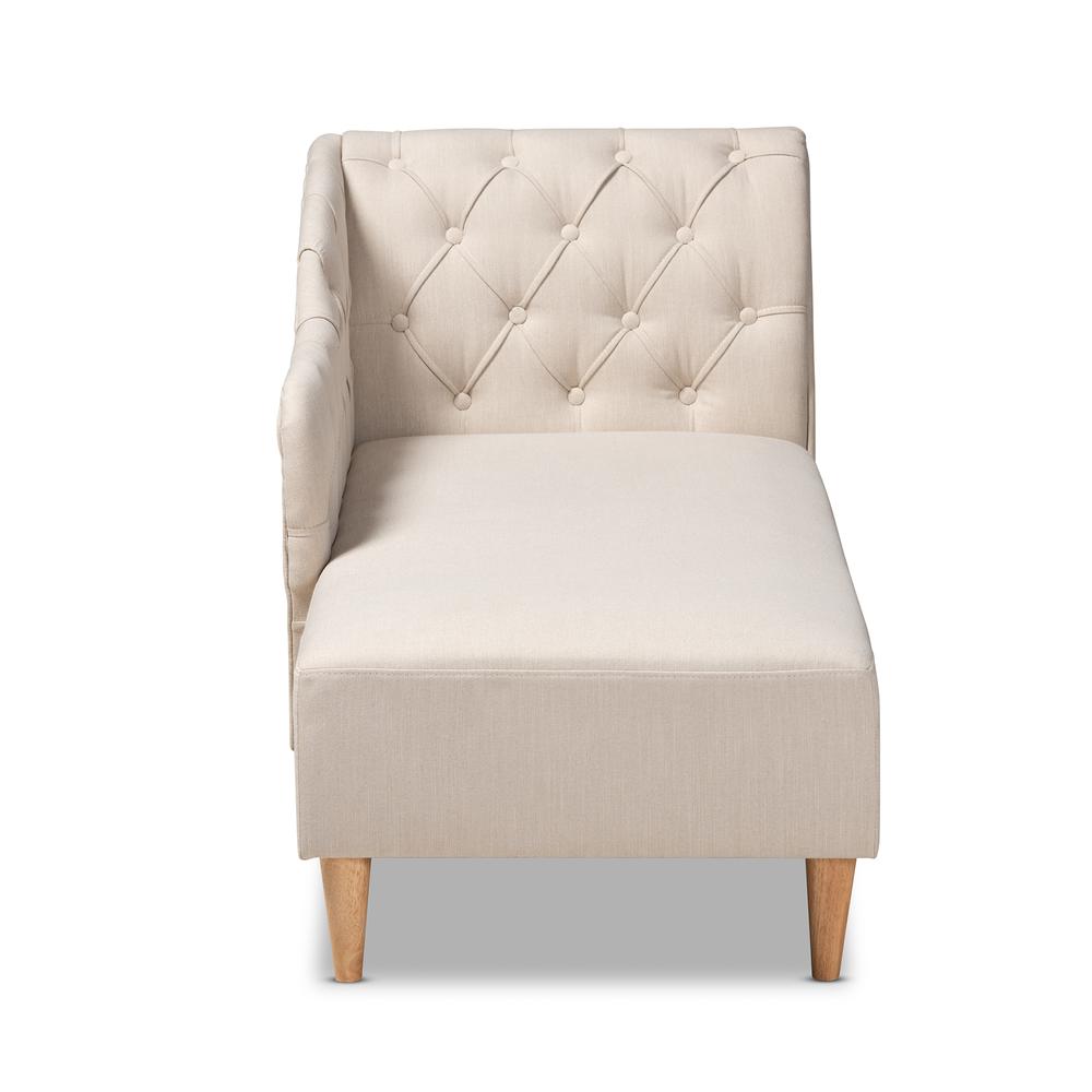 Beige Fabric Upholstered Oak Finished Chaise Lounge. Picture 12
