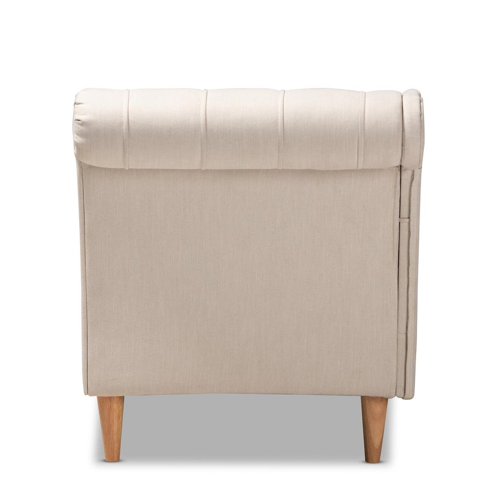 Beige Fabric Upholstered Oak Finished Chaise Lounge. Picture 13