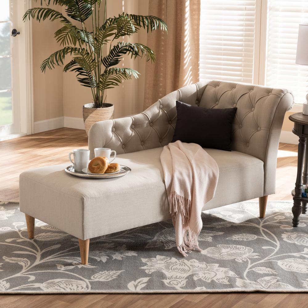Beige Fabric Upholstered Oak Finished Chaise Lounge. Picture 16