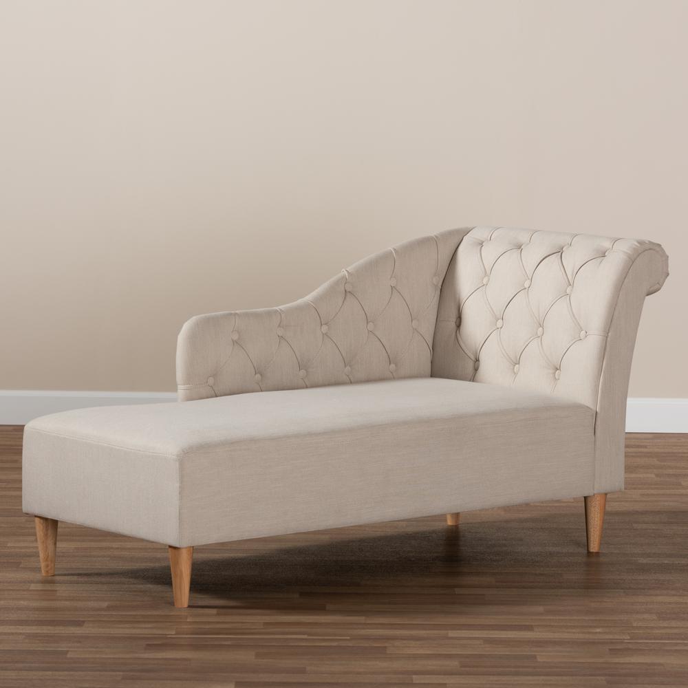 Beige Fabric Upholstered Oak Finished Chaise Lounge. Picture 10