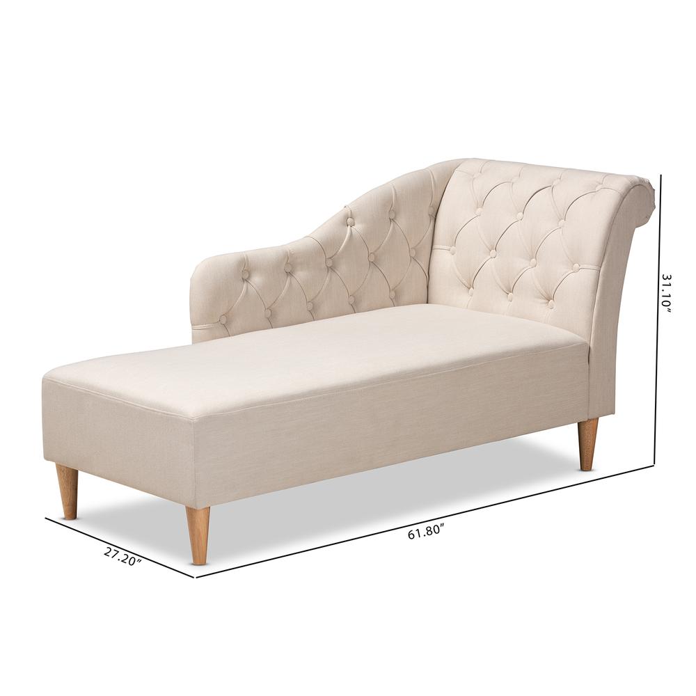 Beige Fabric Upholstered Oak Finished Chaise Lounge. Picture 18