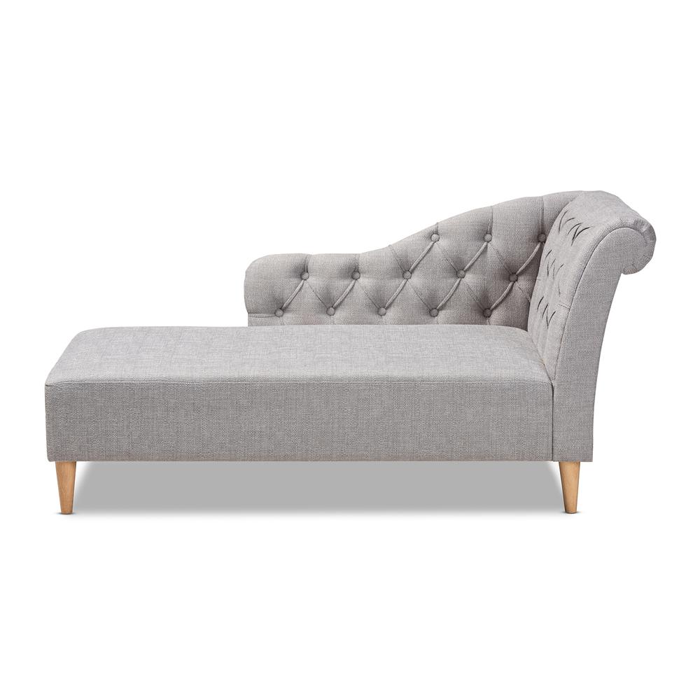 Grey Fabric Upholstered Oak Finished Chaise Lounge. Picture 11