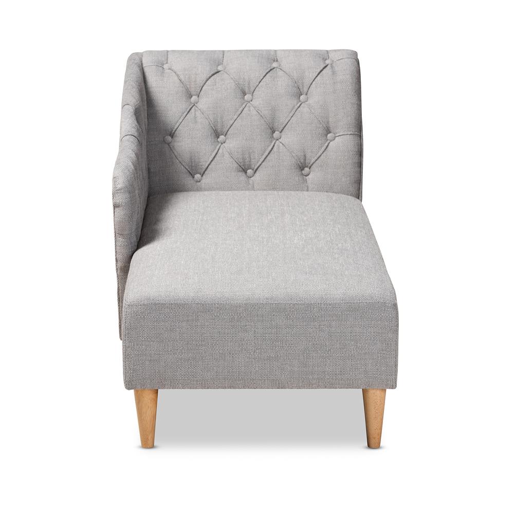 Grey Fabric Upholstered Oak Finished Chaise Lounge. Picture 12