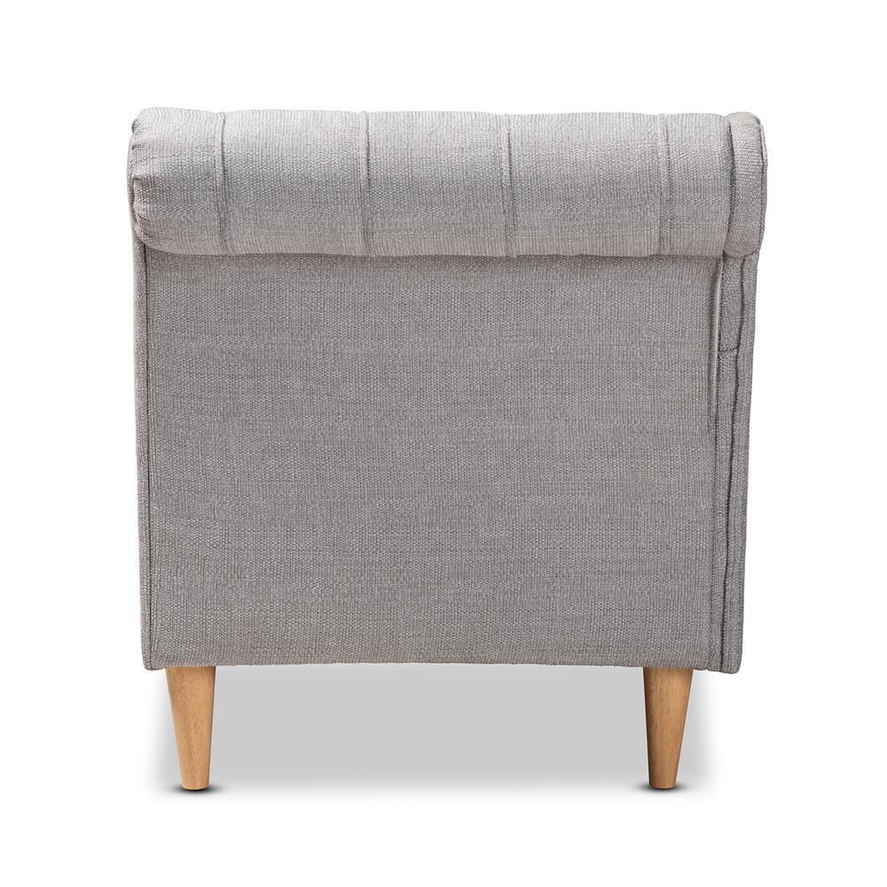 Grey Fabric Upholstered Oak Finished Chaise Lounge. Picture 13