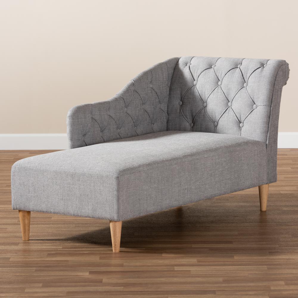Grey Fabric Upholstered Oak Finished Chaise Lounge. Picture 10