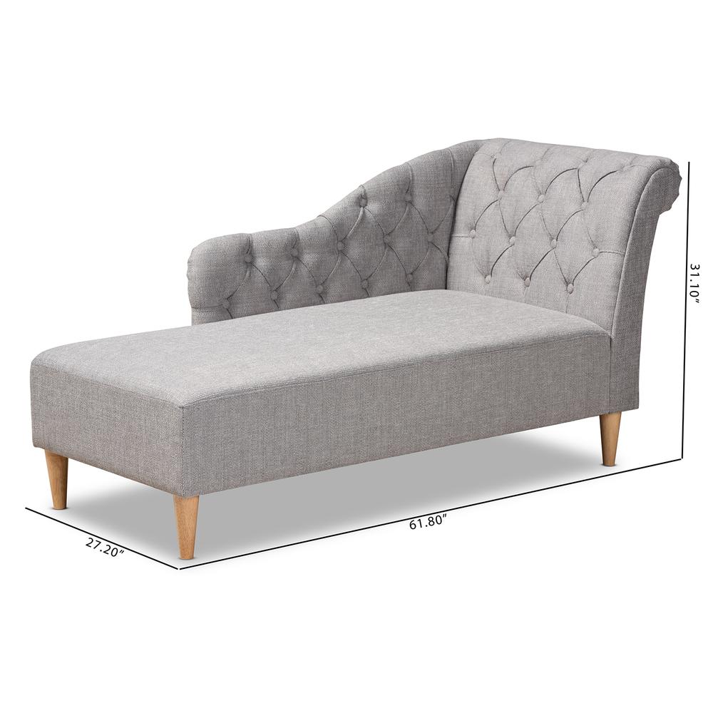 Grey Fabric Upholstered Oak Finished Chaise Lounge. Picture 18
