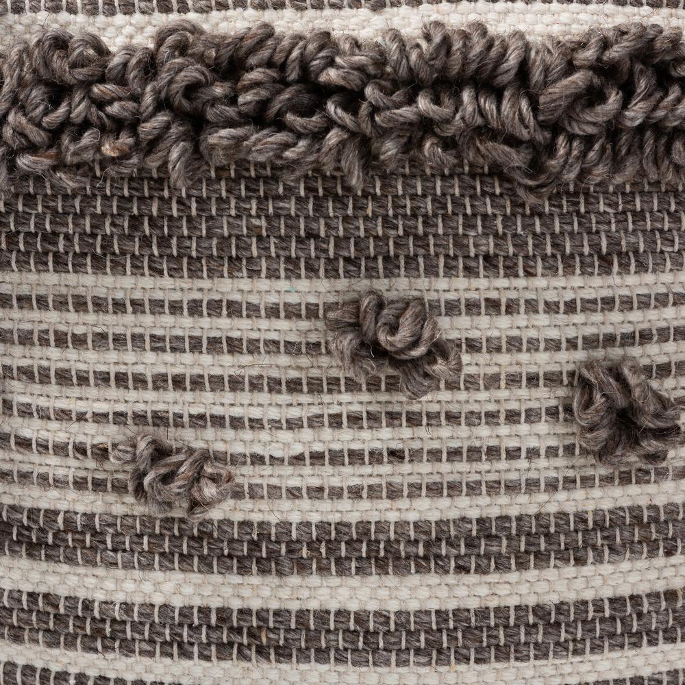 Eligah Moroccan Inspired Ivory and Brown Handwoven Wool Pouf Ottoman. Picture 9
