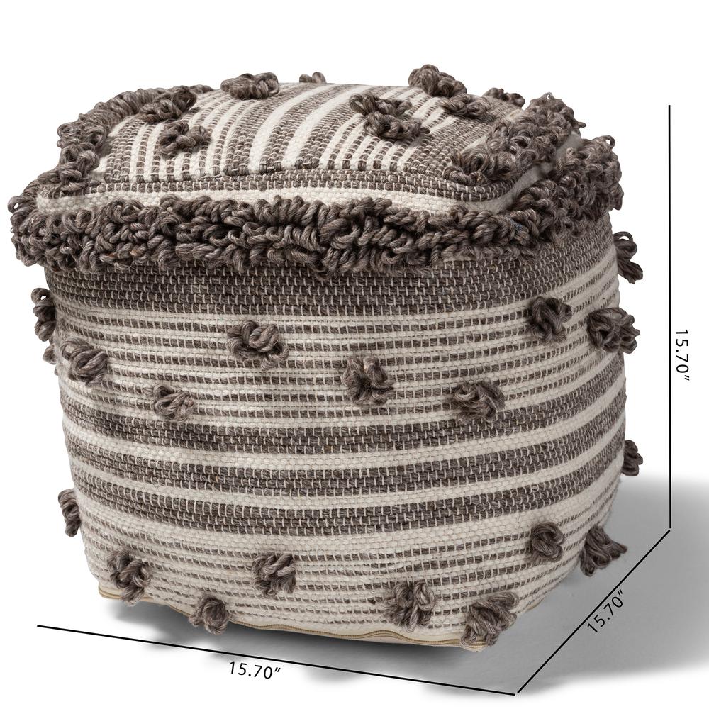 Eligah Moroccan Inspired Ivory and Brown Handwoven Wool Pouf Ottoman. Picture 12