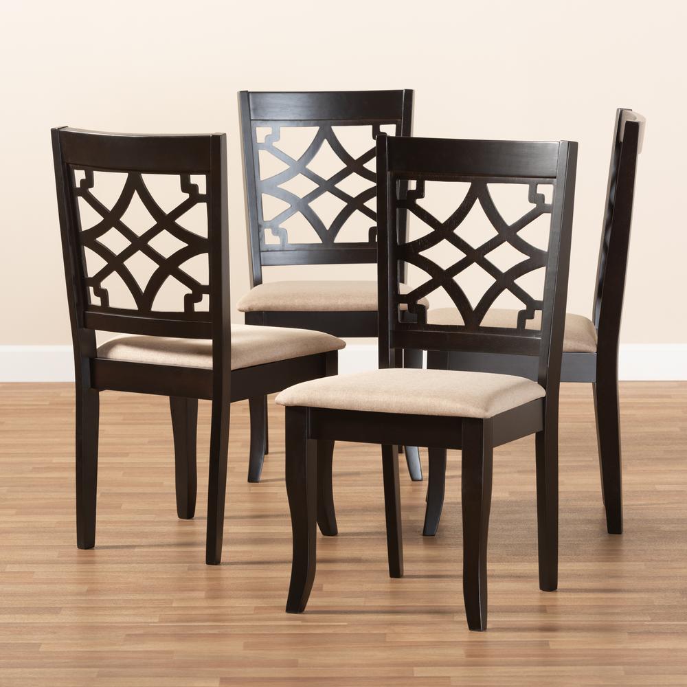 Baxton Studio Mael Modern and Contemporary Sand Fabric Upholstered Espresso Brown Finished Wood Dining Chair (Set of 4). Picture 6
