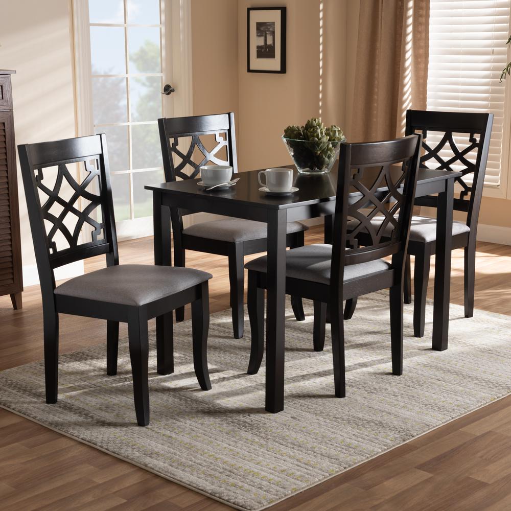 Grey Fabric Upholstered Espresso Brown Finished 5-Piece Wood Dining Set. Picture 12