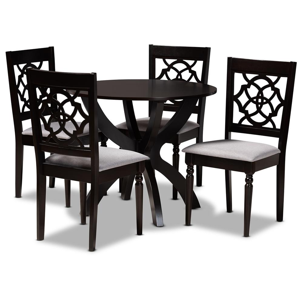 Grey Fabric Upholstered and Dark Brown Finished Wood 5-Piece Dining Set. Picture 10