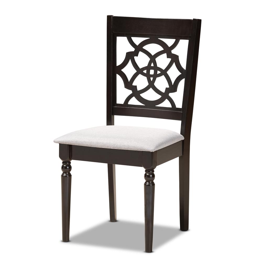 Grey Fabric Upholstered and Dark Brown Finished Wood 5-Piece Dining Set. Picture 11
