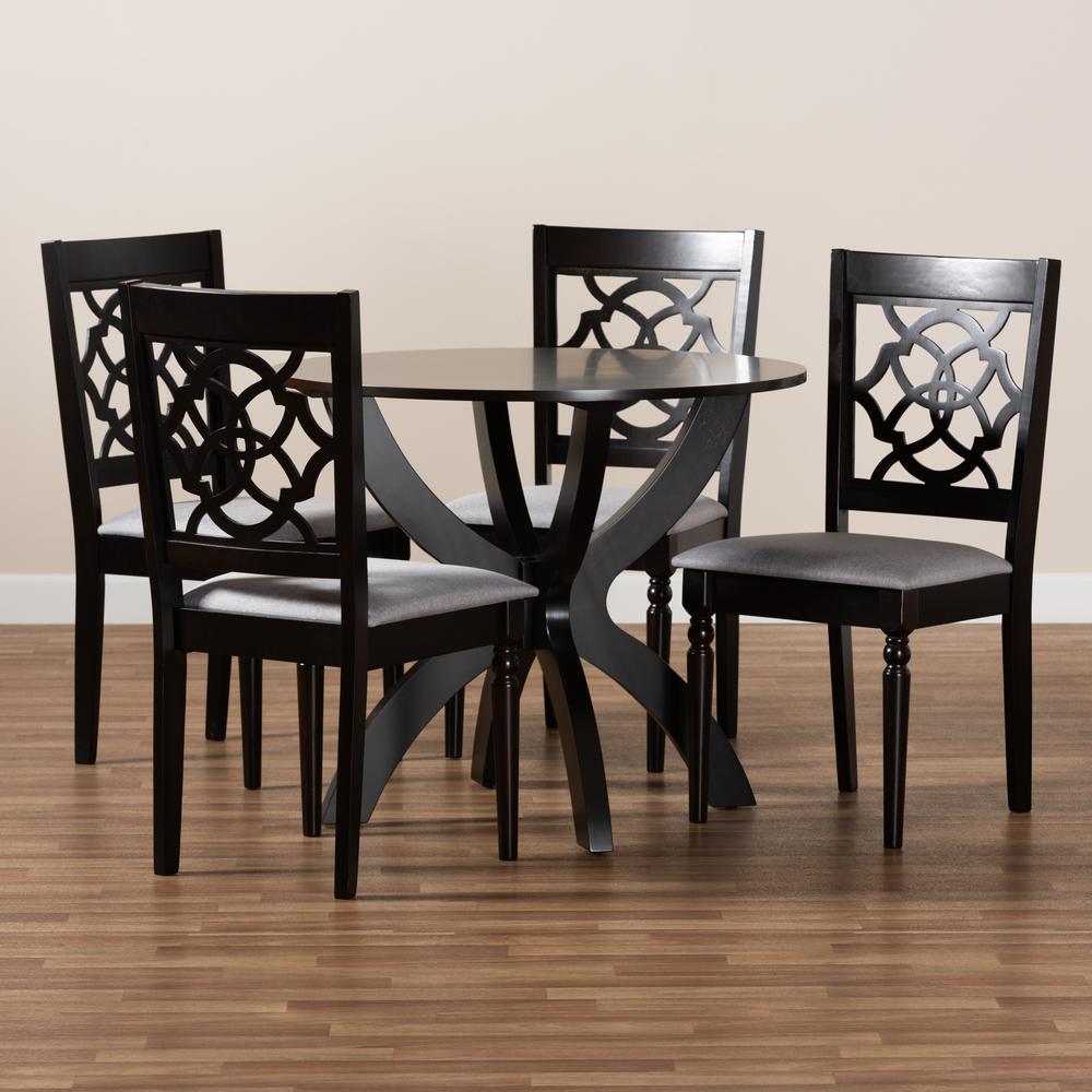 Grey Fabric Upholstered and Dark Brown Finished Wood 5-Piece Dining Set. Picture 17