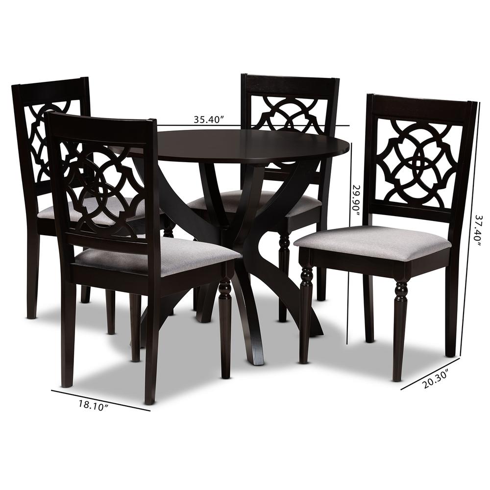 Grey Fabric Upholstered and Dark Brown Finished Wood 5-Piece Dining Set. Picture 18