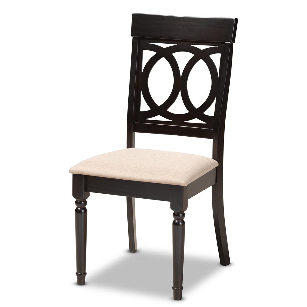 Sand Fabric Upholstered Espresso Brown Finished Wood Dining Chair Set of 4. Picture 8