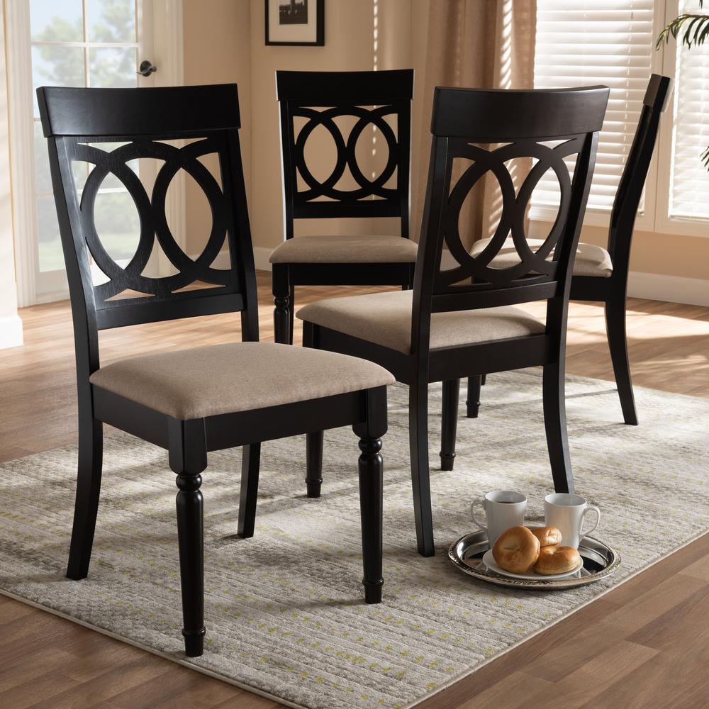 Sand Fabric Upholstered Espresso Brown Finished Wood Dining Chair Set of 4. Picture 10