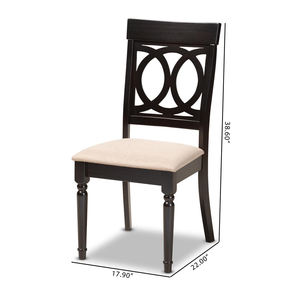 Sand Fabric Upholstered Espresso Brown Finished Wood Dining Chair Set of 4. Picture 12