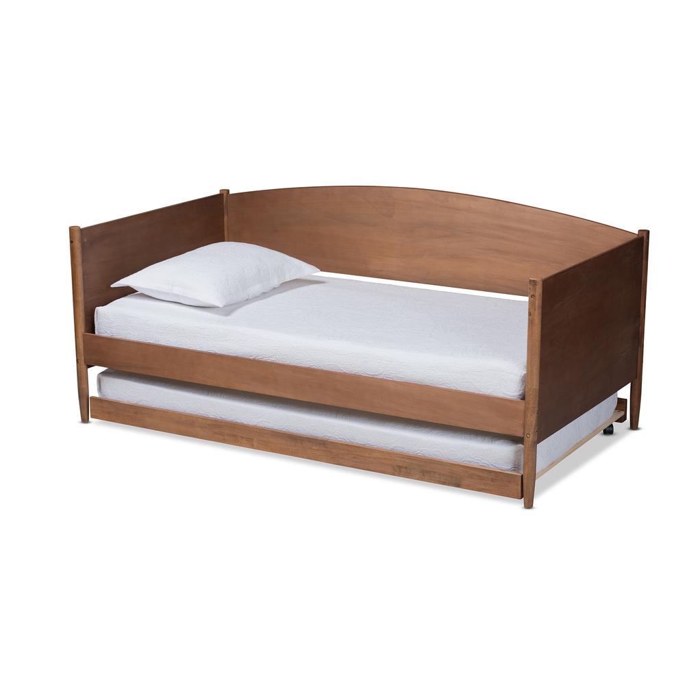 Veles Mid-Century Modern Ash Wanut Finished Wood Daybed with Trundle. Picture 12