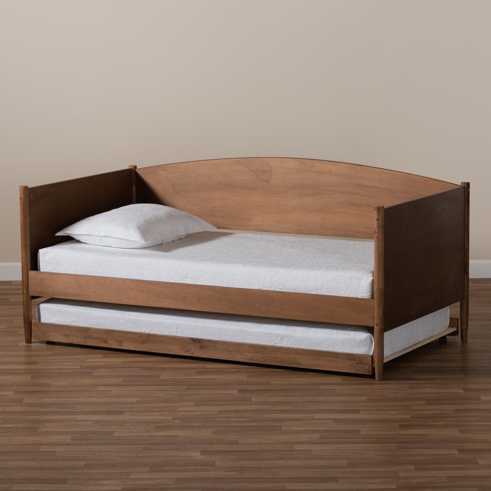 Veles Mid-Century Modern Ash Wanut Finished Wood Daybed with Trundle. Picture 21