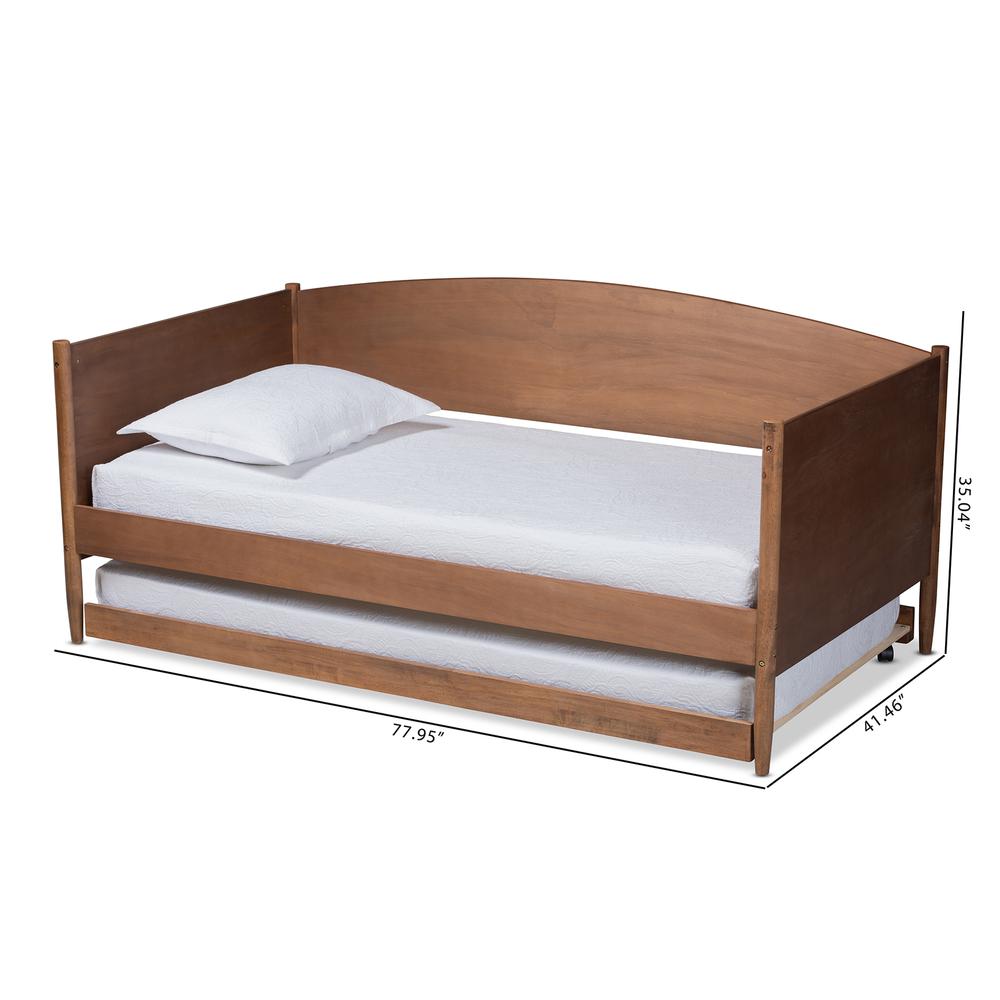 Veles Mid-Century Modern Ash Wanut Finished Wood Daybed with Trundle. Picture 22