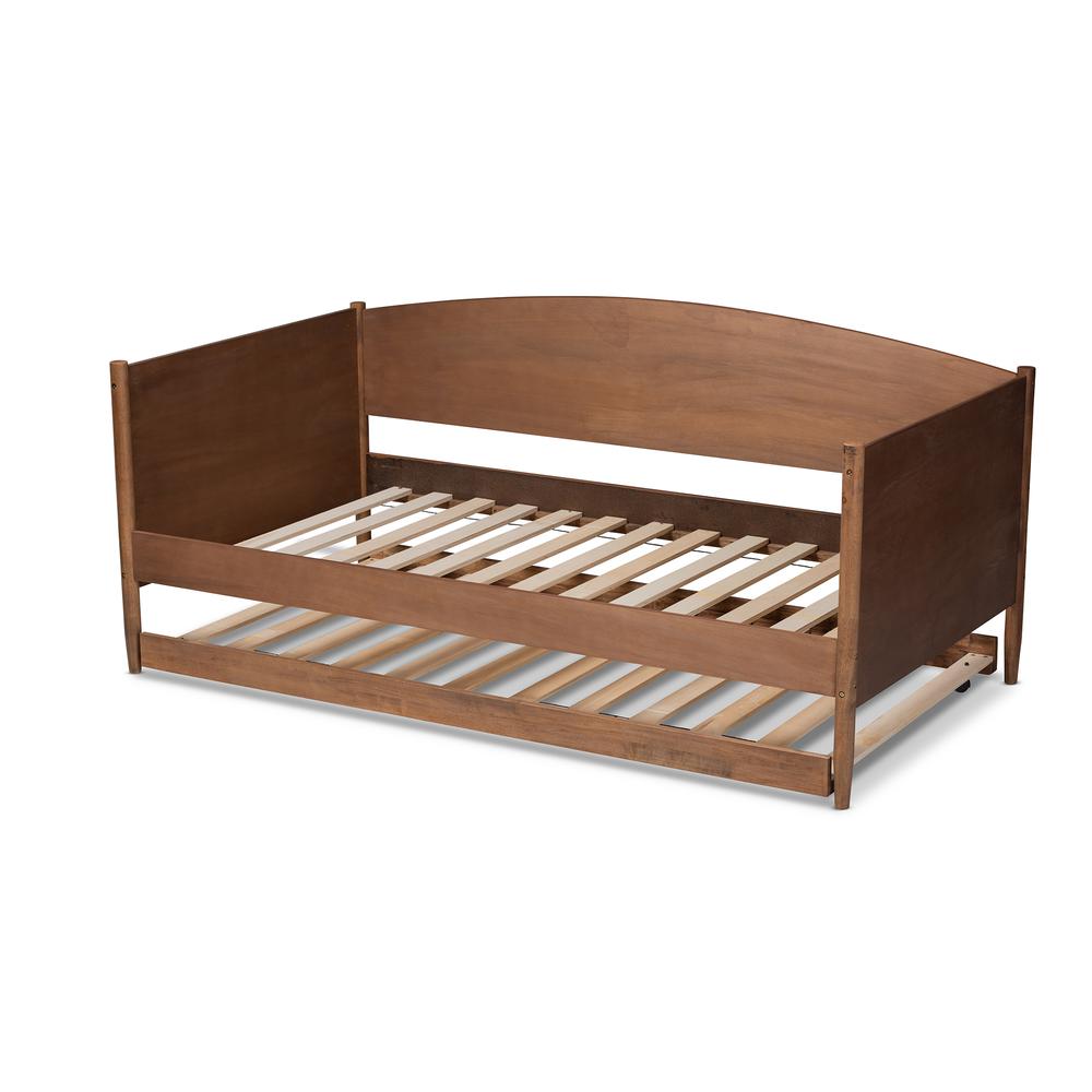 Veles Mid-Century Modern Ash Wanut Finished Wood Daybed with Trundle. Picture 15