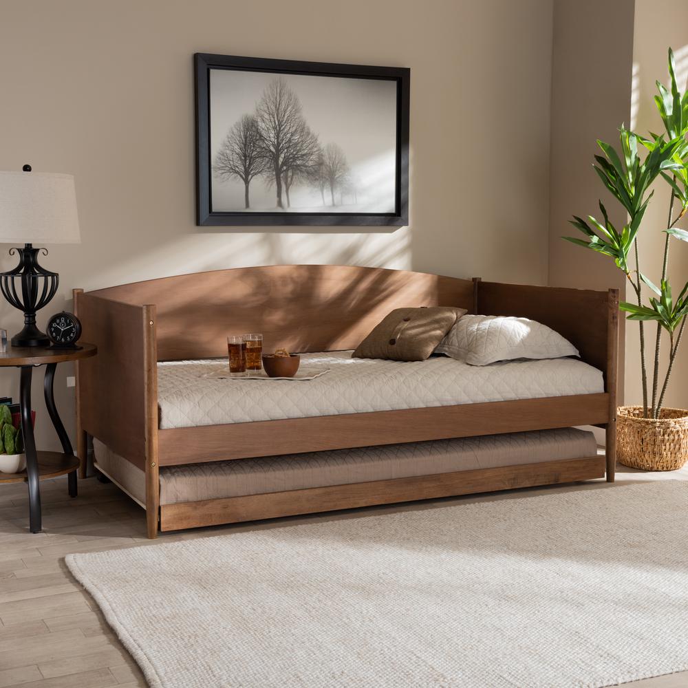 Veles Mid-Century Modern Ash Wanut Finished Wood Daybed with Trundle. Picture 19