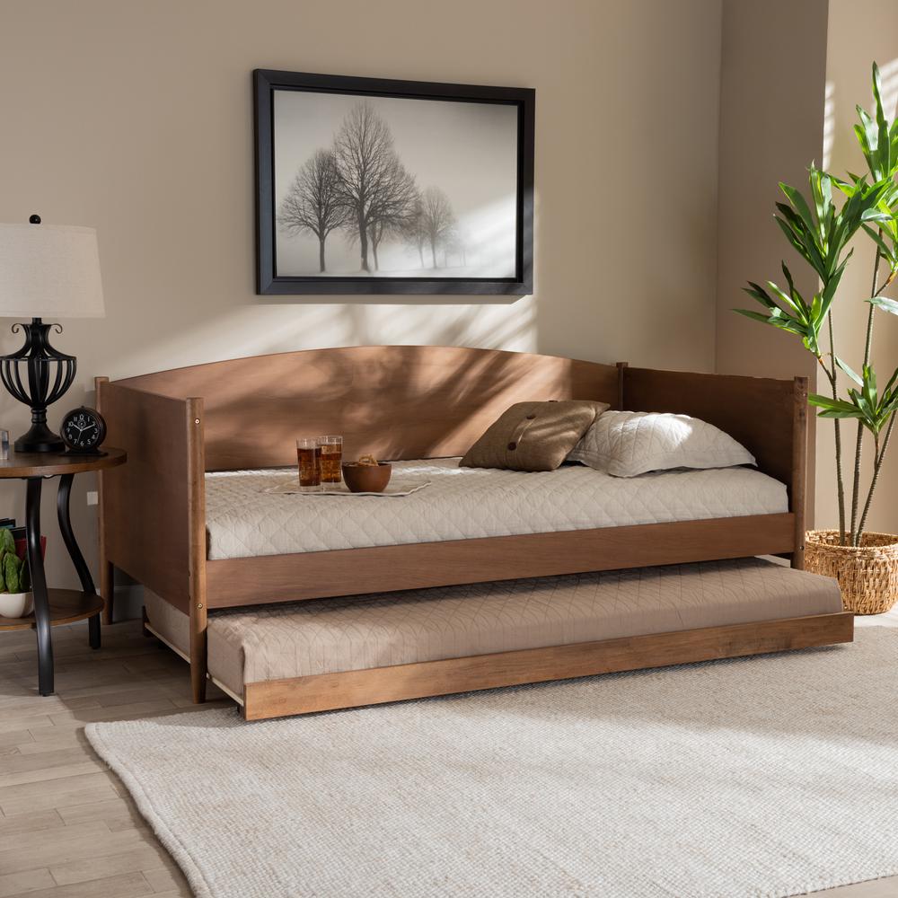 Veles Mid-Century Modern Ash Wanut Finished Wood Daybed with Trundle. Picture 20