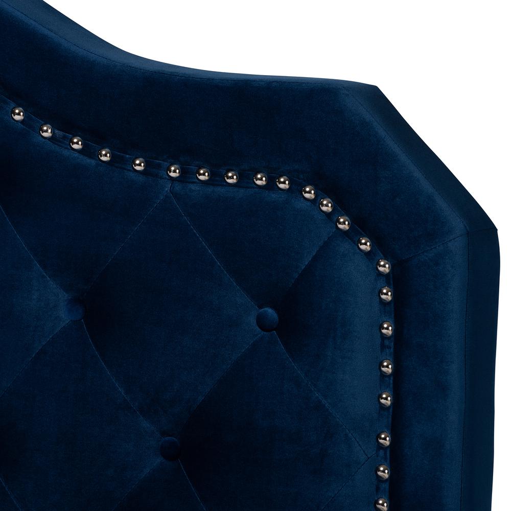 Navy Blue Velvet Fabric Upholstered Queen Size Button Tufted Bed. Picture 14