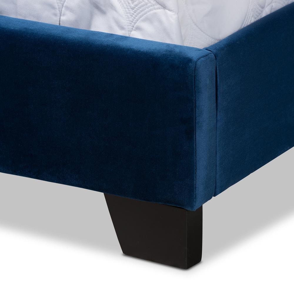 Navy Blue Velvet Fabric Upholstered Queen Size Button Tufted Bed. Picture 15