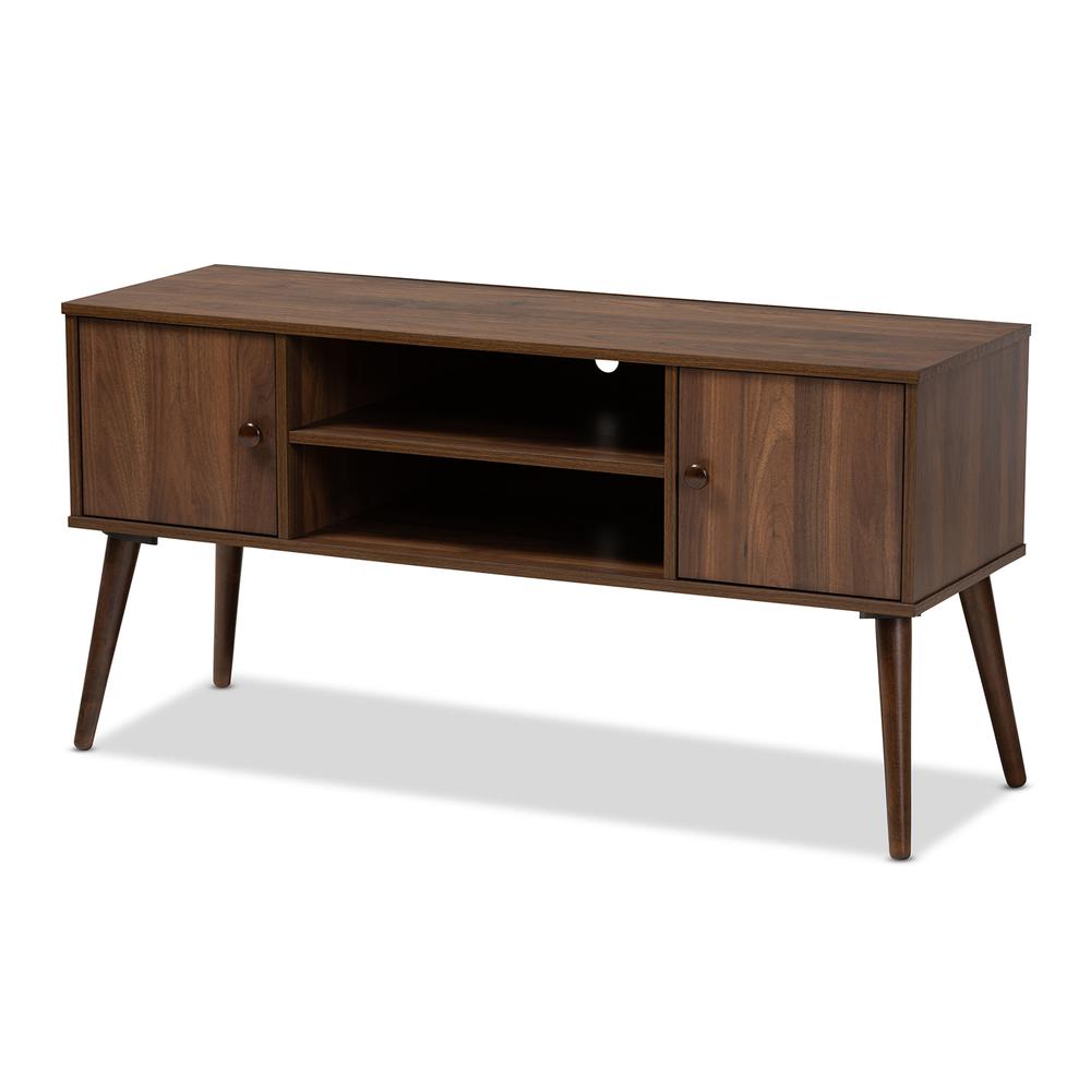 Baxton Studio Alard Mid-Century Modern Walnut Brown Finished 2-Door Wood TV Stand. Picture 12
