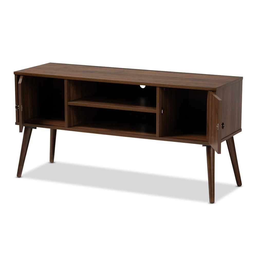 Baxton Studio Alard Mid-Century Modern Walnut Brown Finished 2-Door Wood TV Stand. Picture 13