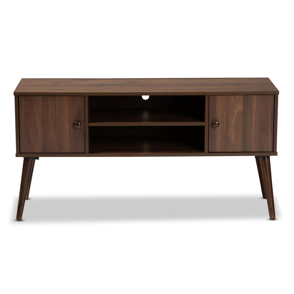 Baxton Studio Alard Mid-Century Modern Walnut Brown Finished 2-Door Wood TV Stand. Picture 14
