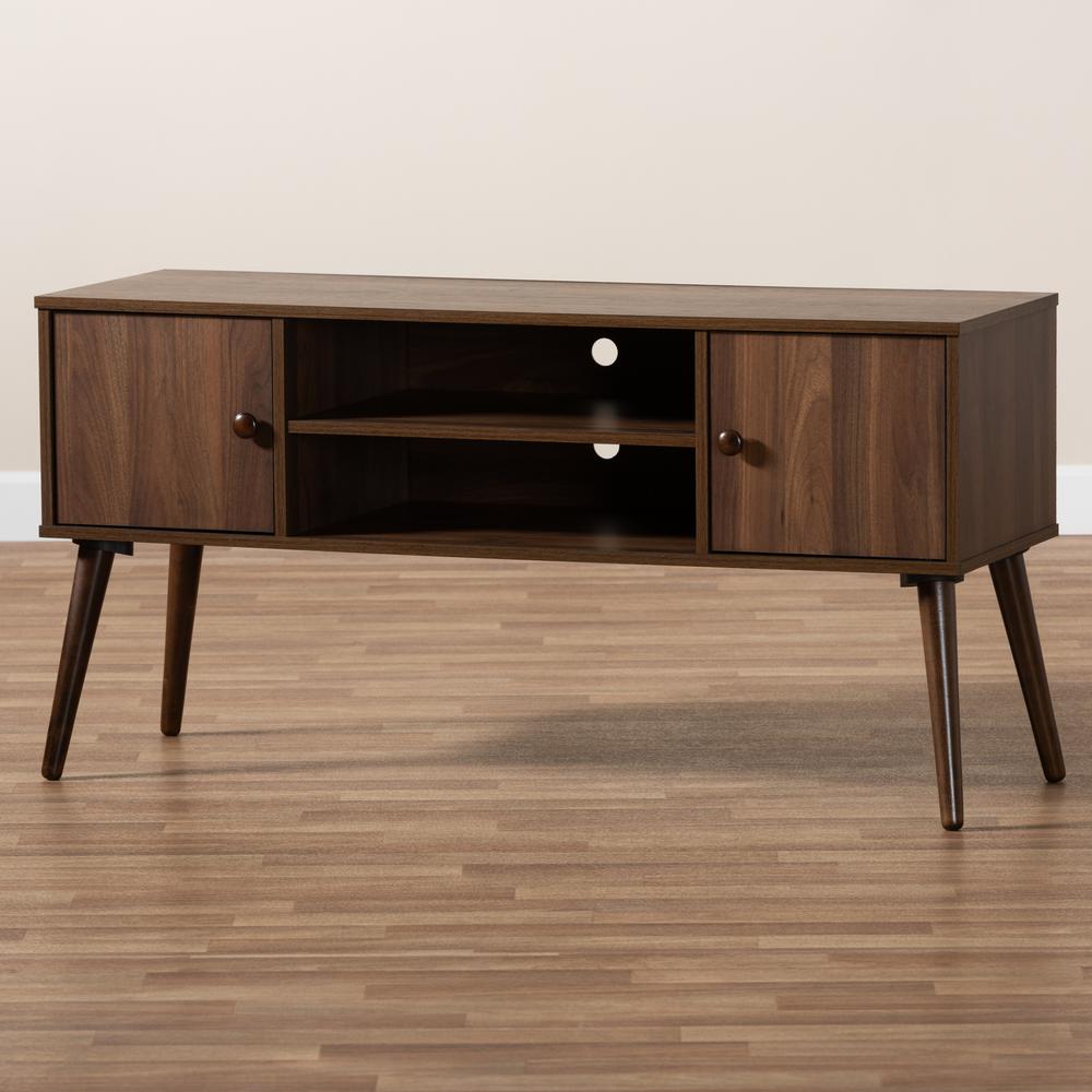 Baxton Studio Alard Mid-Century Modern Walnut Brown Finished 2-Door Wood TV Stand. Picture 19