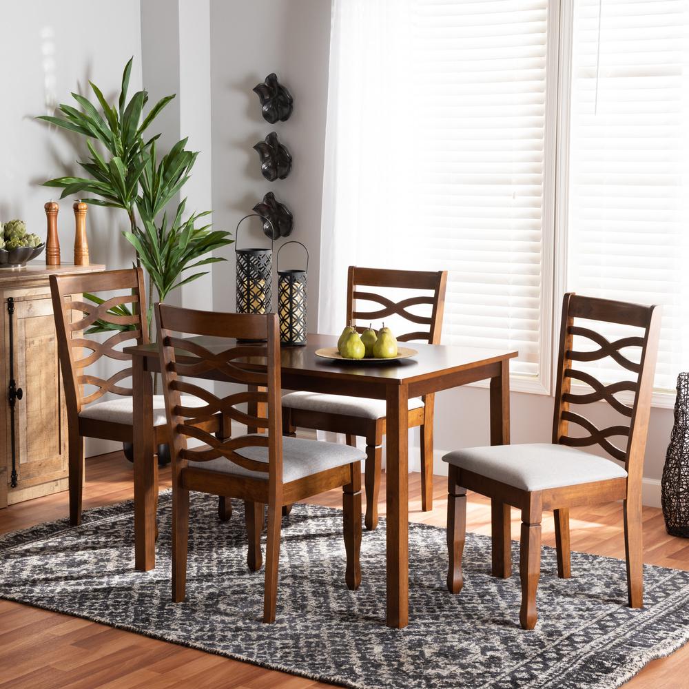 Grey Fabric Upholstered and Walnut Brown Finished Wood 5-Piece Dining Set. Picture 16
