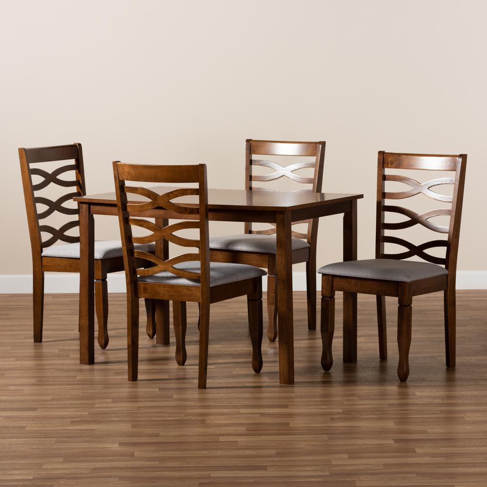 Grey Fabric Upholstered and Walnut Brown Finished Wood 5-Piece Dining Set. Picture 17