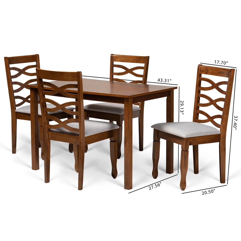 Grey Fabric Upholstered and Walnut Brown Finished Wood 5-Piece Dining Set. Picture 18