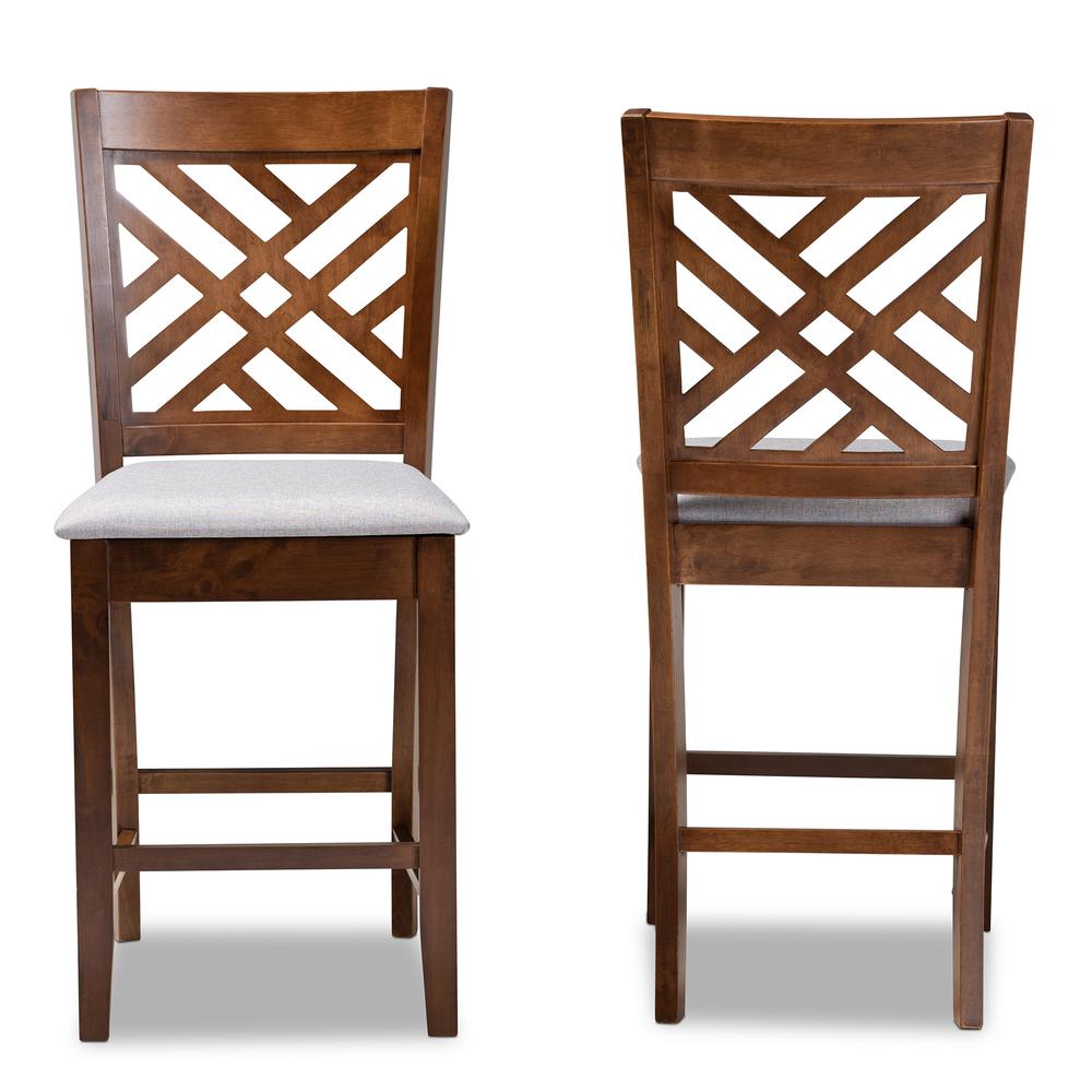 Baxton Studio Caron Modern and Contemporary Grey Fabric Upholstered Walnut Brown Finished 2-Piece Wood Counter Height Pub Chair Set Set. Picture 11