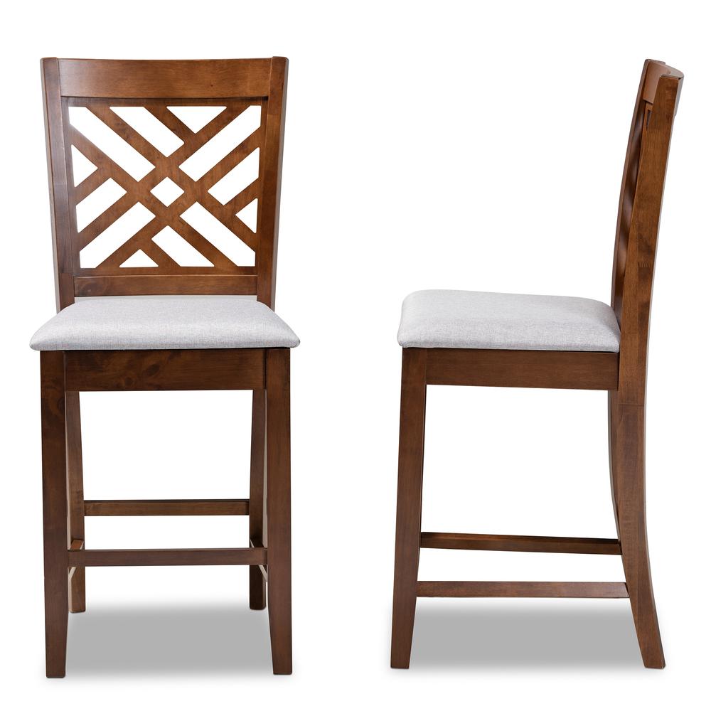 Baxton Studio Caron Modern and Contemporary Grey Fabric Upholstered Walnut Brown Finished 2-Piece Wood Counter Height Pub Chair Set Set. Picture 12