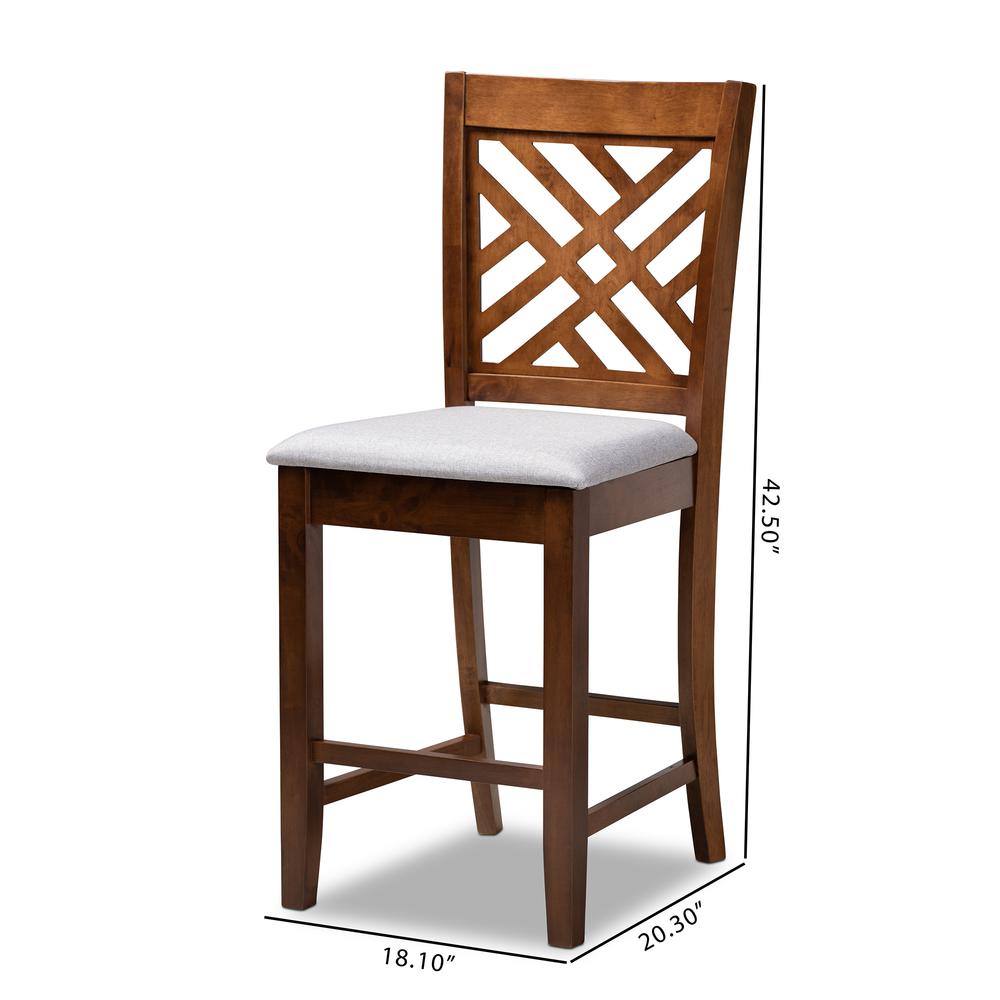 Baxton Studio Caron Modern and Contemporary Grey Fabric Upholstered Walnut Brown Finished 2-Piece Wood Counter Height Pub Chair Set Set. Picture 17