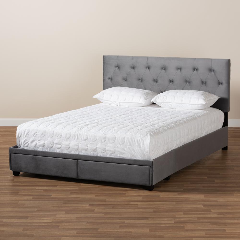 Baxton Studio Caronia Modern and Contemporary Grey Velvet Fabric Upholstered 2-Drawer Queen Size Platform Storage Bed. Picture 23