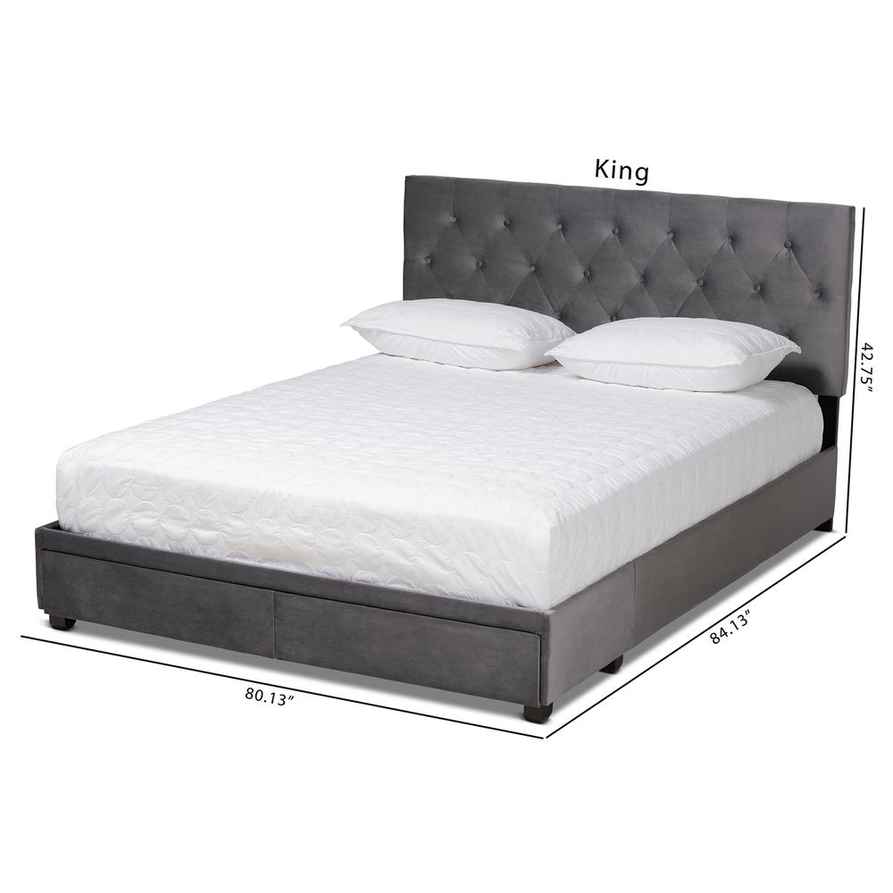 Baxton Studio Caronia Modern and Contemporary Grey Velvet Fabric Upholstered 2-Drawer Queen Size Platform Storage Bed. Picture 25