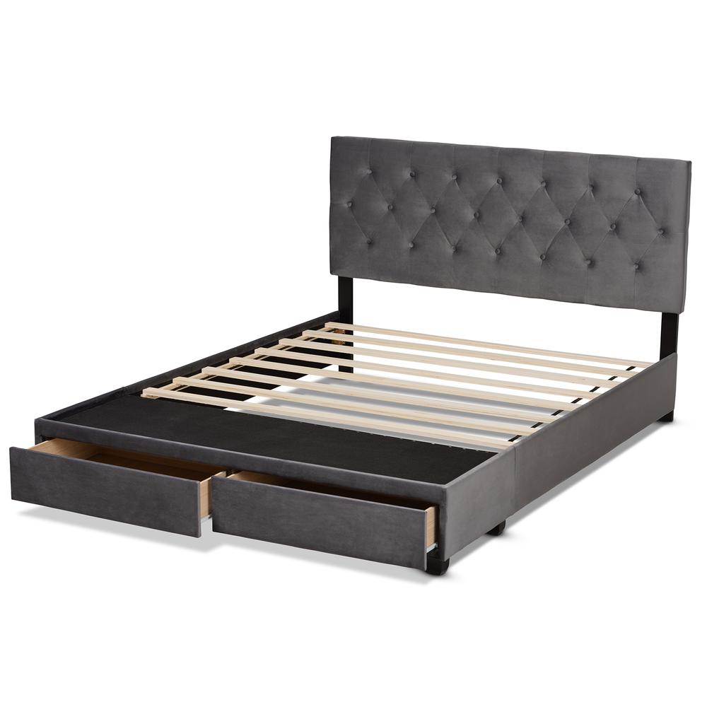 Baxton Studio Caronia Modern and Contemporary Grey Velvet Fabric Upholstered 2-Drawer Queen Size Platform Storage Bed. Picture 18
