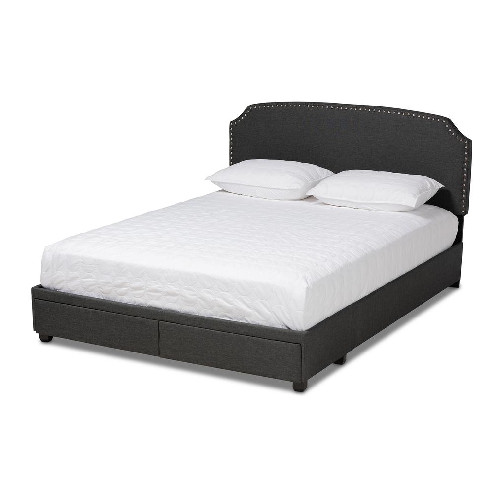 Larese Dark Grey Fabric Upholstered 2-Drawer Queen Size Platform Storage Bed. Picture 13