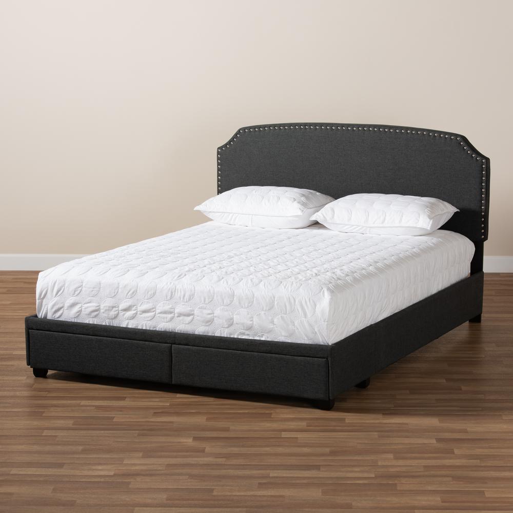 Larese Dark Grey Fabric Upholstered 2-Drawer Queen Size Platform Storage Bed. Picture 22